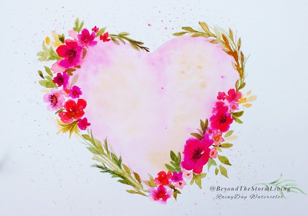 Loose Watercolor Flower Heart (No Sketching, Just Wet-on-Wet Magic!) 🌸💖