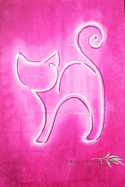 Easy Neon Cat Sign in Watercolor