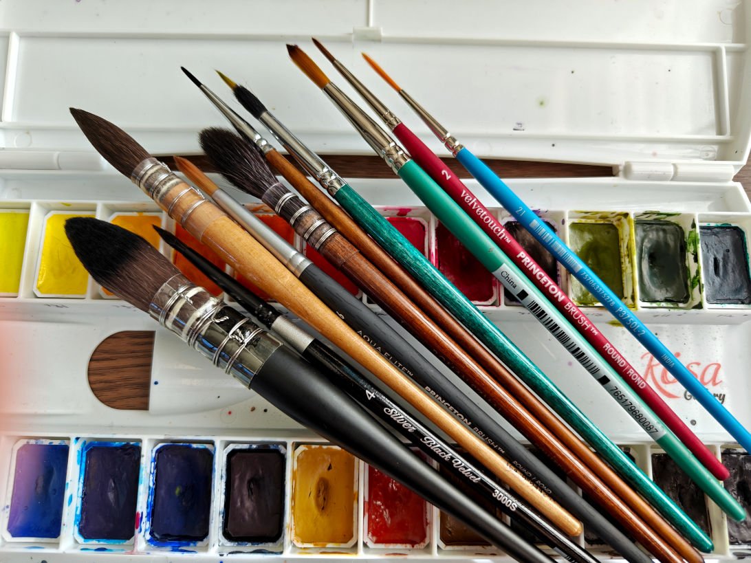 Collection of watercolor brushes