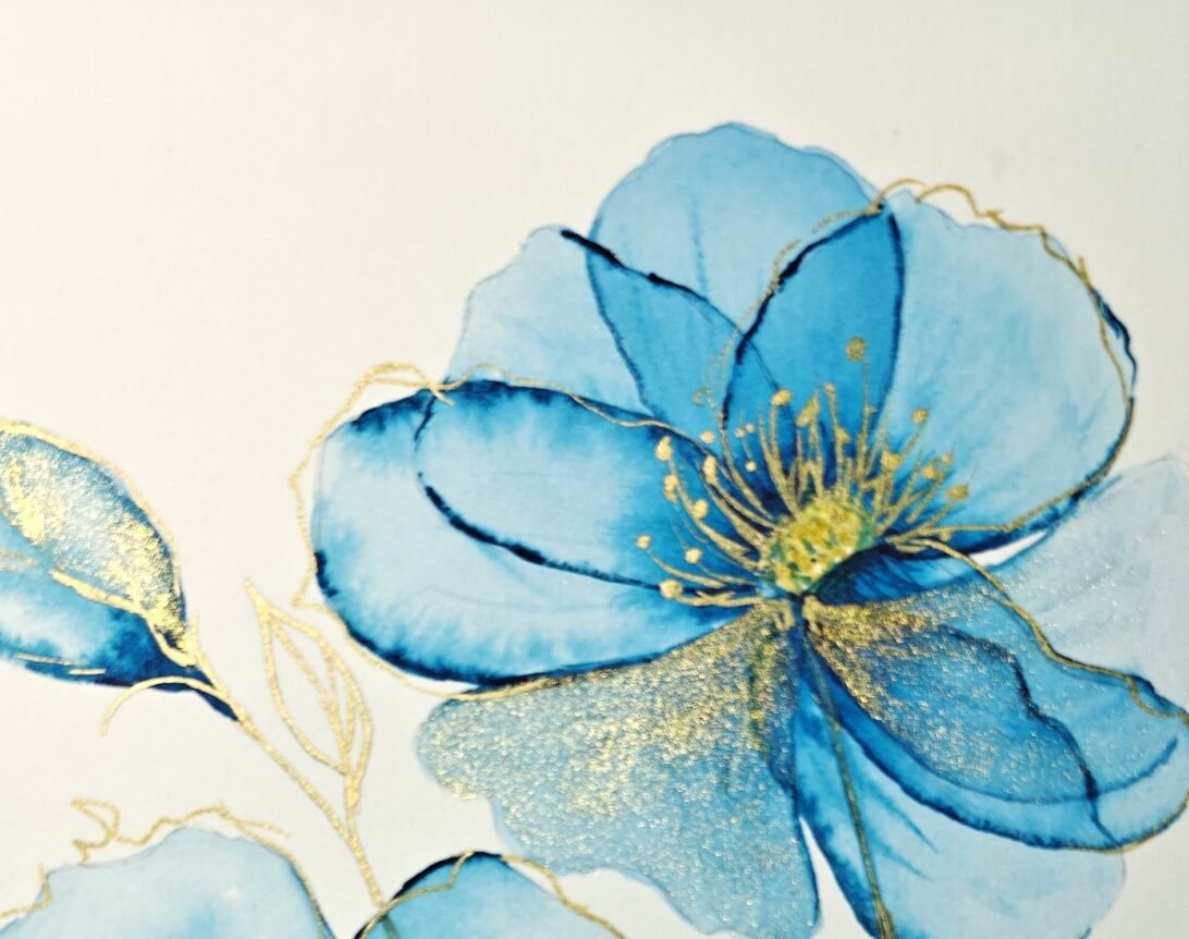 Transparent Blue Flowers using Gold Accents